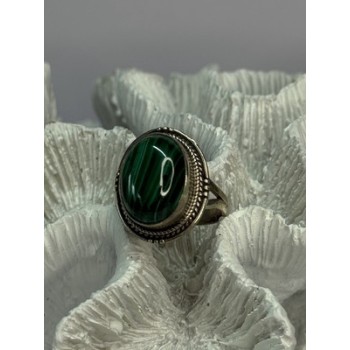 VINTAGE 925 STERLING SILVER MALACHITE RING SIZE 9