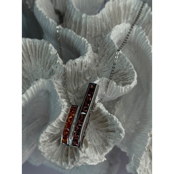 925 Sterling Silver Orange & Red Spinel Necklace Length 19 Inch