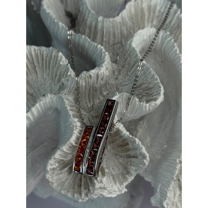 925 Sterling Silver Orange & Red Spinel Necklace Length 19 Inch