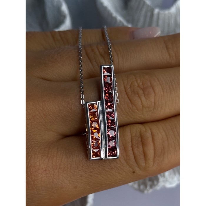 925 Sterling Silver Orange & Red Spinel Necklace Length 19 Inch