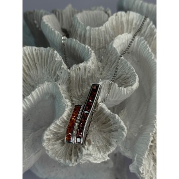 925 Sterling Silver Orange & Red Spinel Necklace Length 19 Inch