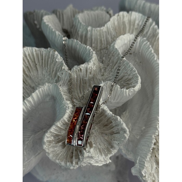 925 Sterling Silver Orange & Red Spinel Necklace Length 19 Inch