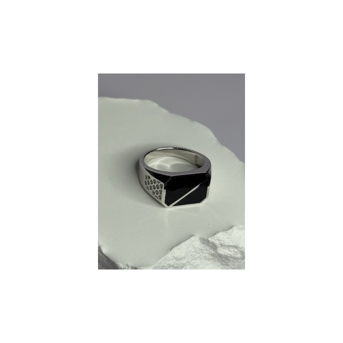 925 Sterling Silver Black Enamel & CZ Men's Ring Size 11