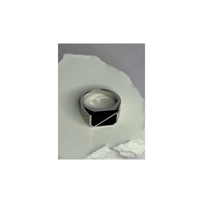 925 Sterling Silver Black Enamel & CZ Men's Ring Size 11