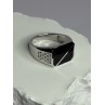 925 Sterling Silver Black Enamel & CZ Men's Ring Size 11