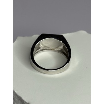925 Sterling Silver Black Enamel & CZ Men's Ring Size 11