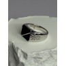 925 Sterling Silver Black Enamel & CZ Men's Ring Size 11