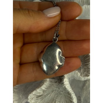 Vintage 925 Sterling Silver Open Locket Onyx & Marcasite Necklace 18 Inch