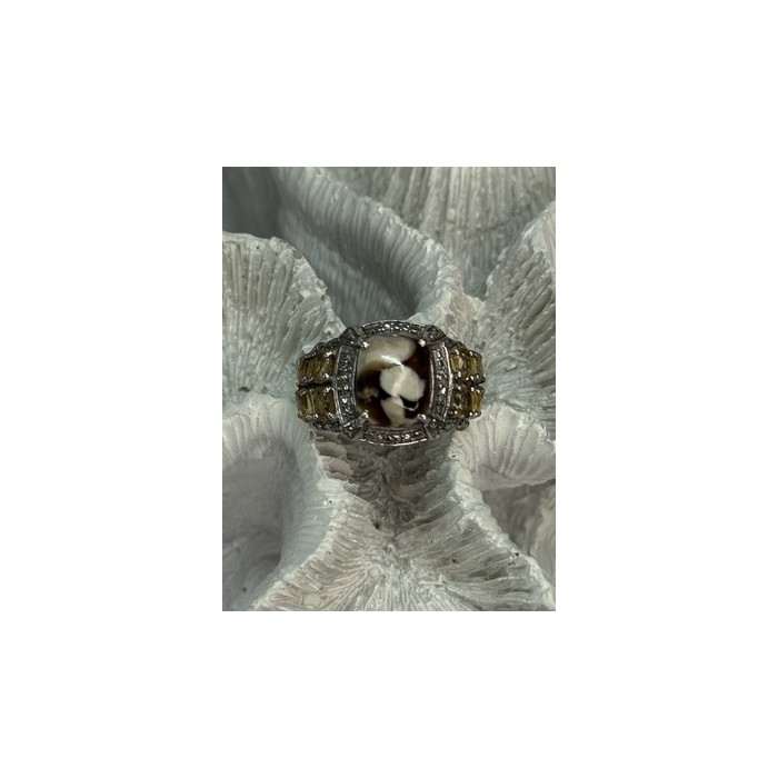 925 STERLING SILVER AGATE CITRINE & BERYL RING SIZE 6