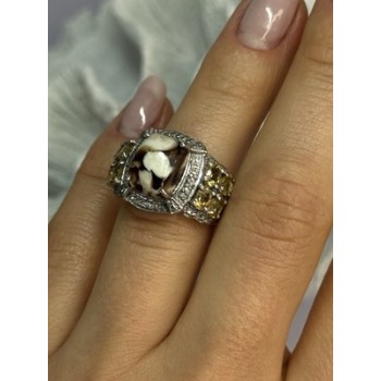 925 STERLING SILVER AGATE CITRINE & BERYL RING SIZE 6