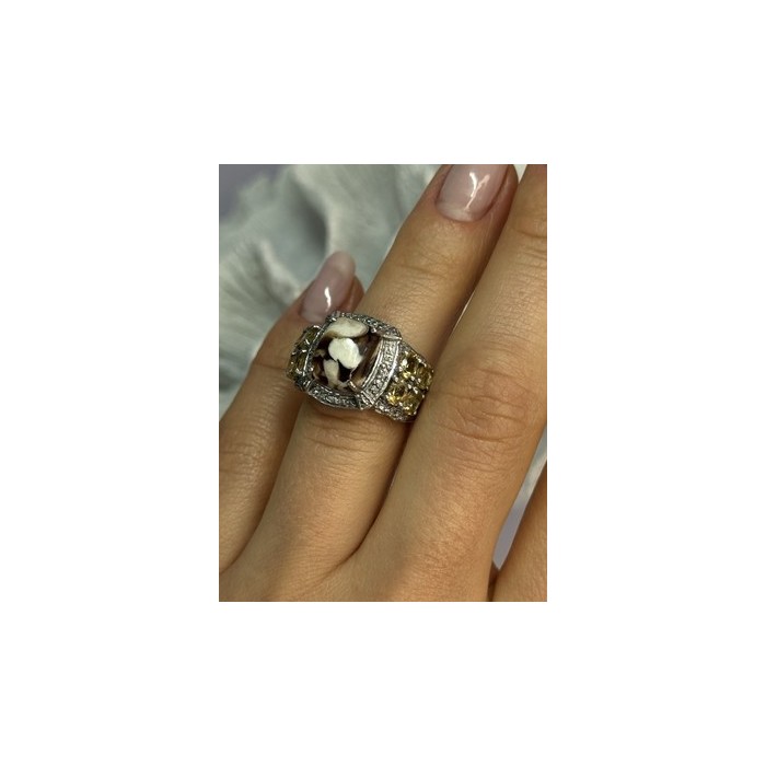 925 STERLING SILVER AGATE CITRINE & BERYL RING SIZE 6