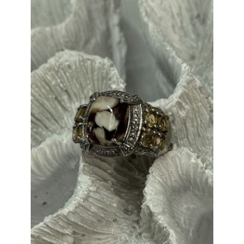 925 STERLING SILVER AGATE CITRINE & BERYL RING SIZE 6