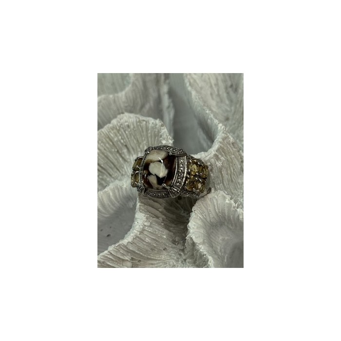 925 STERLING SILVER AGATE CITRINE & BERYL RING SIZE 6