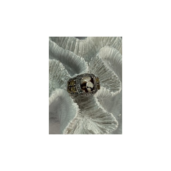 925 STERLING SILVER AGATE CITRINE & BERYL RING SIZE 6