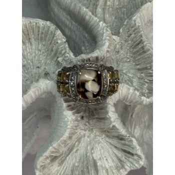 925 STERLING SILVER AGATE CITRINE & BERYL RING SIZE 6