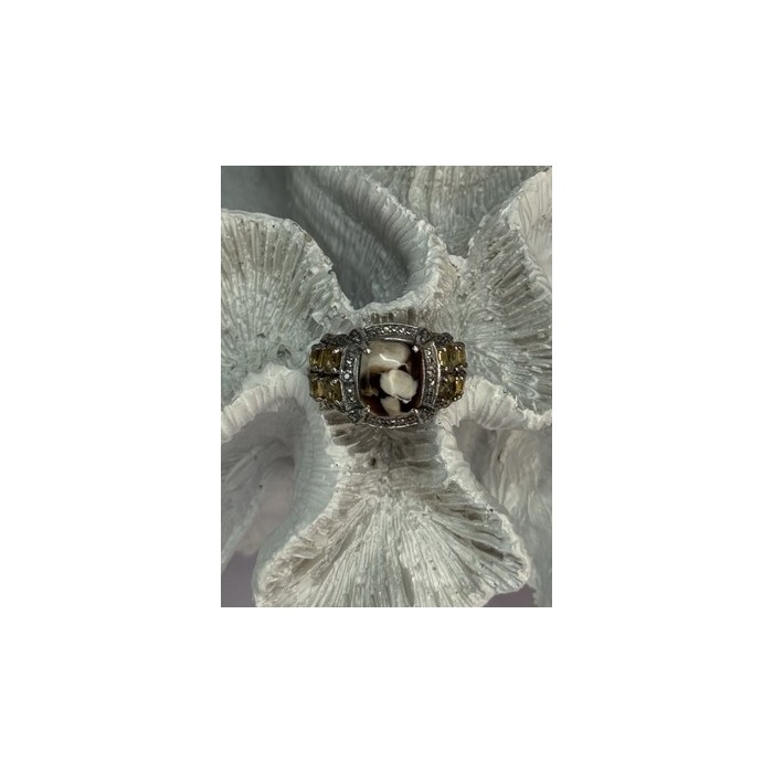 925 STERLING SILVER AGATE CITRINE & BERYL RING SIZE 6