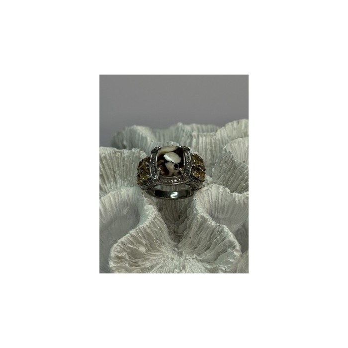 925 STERLING SILVER AGATE CITRINE & BERYL RING SIZE 6