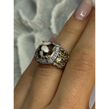 925 STERLING SILVER AGATE CITRINE & BERYL RING SIZE 6