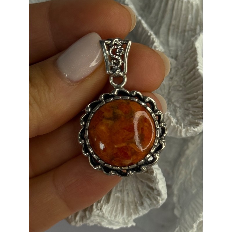 925 Sterling Silver Carnelian Pendant Lenght 1.60 Inch