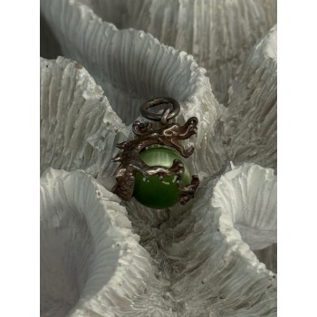 925 Sterling Silver Jade Dragon Pendant Length 0.80 Inch