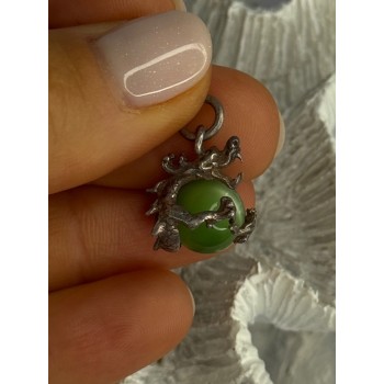 925 Sterling Silver Jade Dragon Pendant Length 0.80 Inch