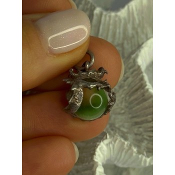 925 Sterling Silver Jade Dragon Pendant Length 0.80 Inch