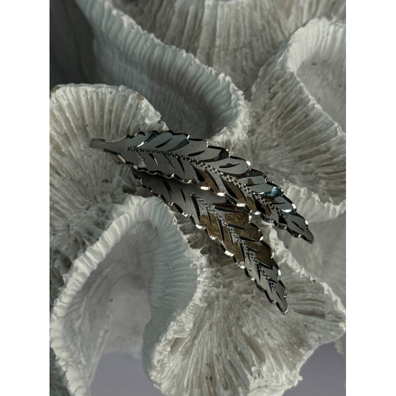 925 Sterling Silver Brooch Leaves Width 2.1 Inch