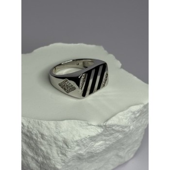 925 Sterling Silver Black Enamel & CZ Men's Ring Size 11