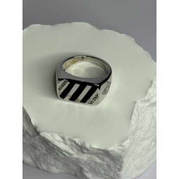 925 Sterling Silver Black Enamel & CZ Men's Ring Size 11