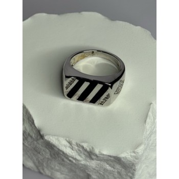 925 Sterling Silver Black Enamel & CZ Men's Ring Size 11