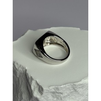925 Sterling Silver Black Enamel & CZ Men's Ring Size 11