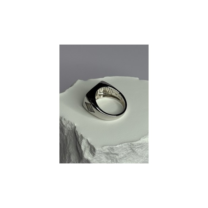 925 Sterling Silver Black Enamel & CZ Men's Ring Size 11