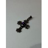 925 Sterling Silver Amethyst & Marcasite Cross Length 1.3 In