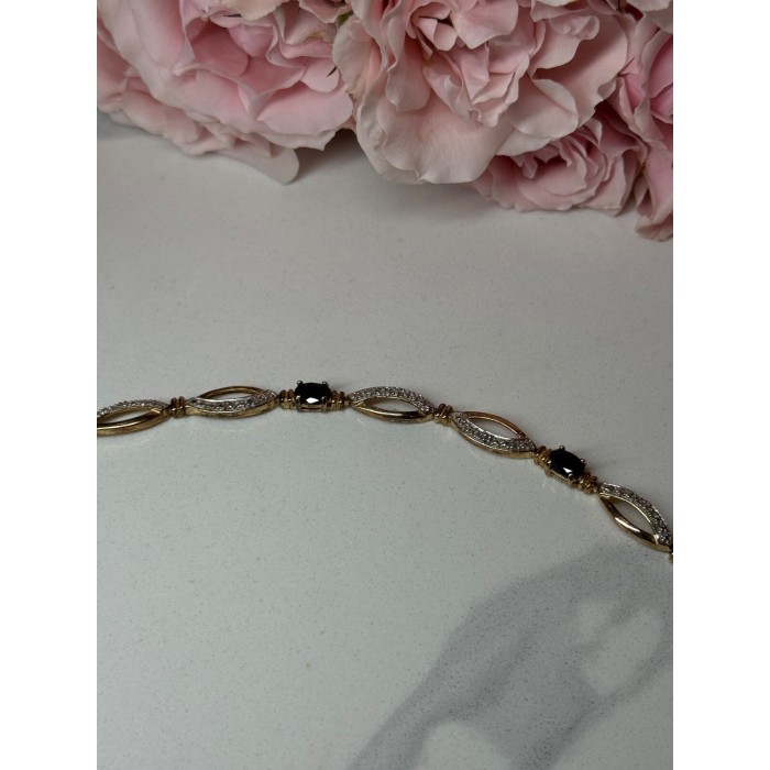 925 STERLING SILVER GOLD PLATED SAPPHIRE BRACELET LENGTH 7.5 in