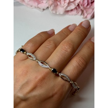 925 STERLING SILVER GOLD PLATED SAPPHIRE BRACELET LENGTH 7.5 in