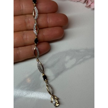 925 STERLING SILVER GOLD PLATED SAPPHIRE BRACELET LENGTH 7.5 in