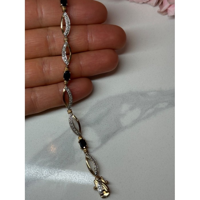 925 STERLING SILVER GOLD PLATED SAPPHIRE BRACELET LENGTH 7.5 in