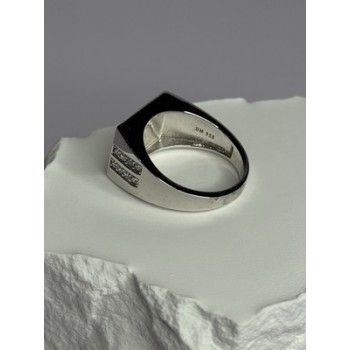 925 Sterling Silver Black Enamel & CZ Men's Ring Size 11