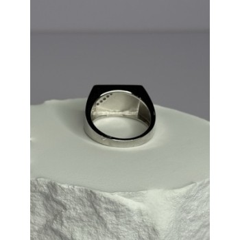 925 Sterling Silver Black Enamel & CZ Men's Ring Size 11