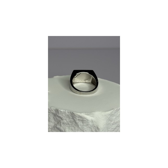 925 Sterling Silver Black Enamel & CZ Men's Ring Size 11