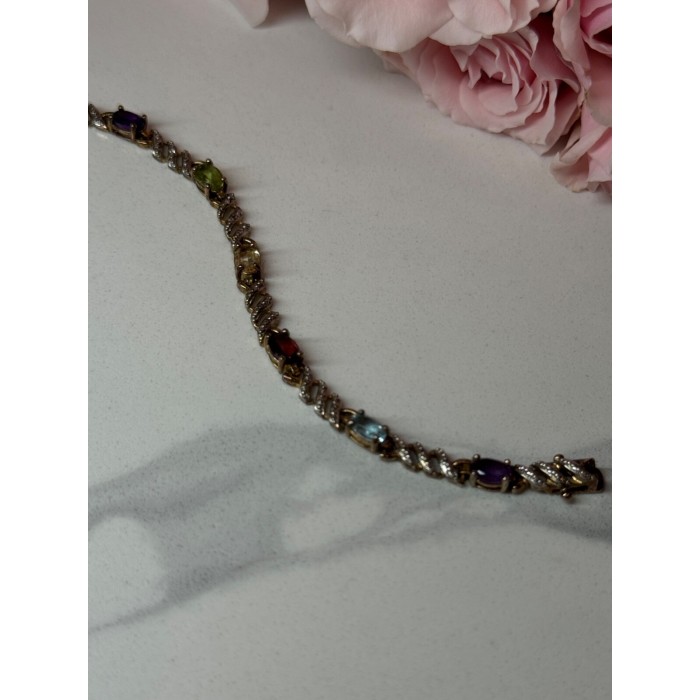 925 STERLING SILVER AMETHYST TOPAZ GARNET CITRINE PERIDOT BRACELET LENGTH 7.5