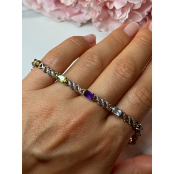 925 STERLING SILVER AMETHYST TOPAZ GARNET CITRINE PERIDOT BRACELET LENGTH 7.5