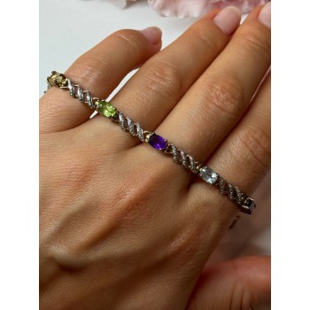 925 STERLING SILVER AMETHYST TOPAZ GARNET CITRINE PERIDOT BRACELET LENGTH 7.5