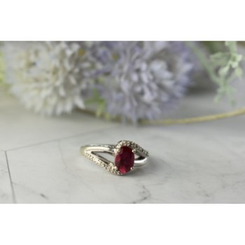 925 Sterling Silver Pink Topaz & Diamonds Ring Size 6