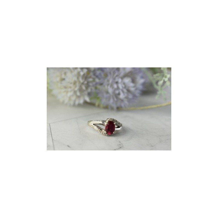 925 Sterling Silver Pink Topaz & Diamonds Ring Size 6