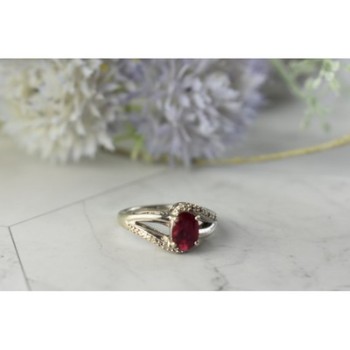 925 Sterling Silver Pink Topaz & Diamonds Ring Size 6