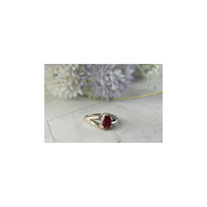 925 Sterling Silver Pink Topaz & Diamonds Ring Size 6