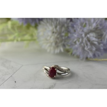 925 Sterling Silver Pink Topaz & Diamonds Ring Size 6