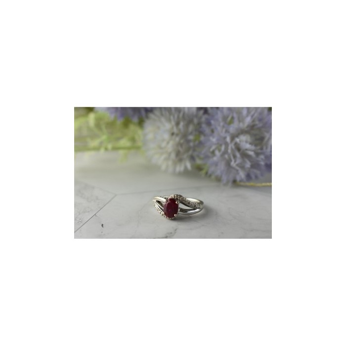 925 Sterling Silver Pink Topaz & Diamonds Ring Size 6