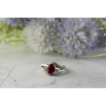 925 Sterling Silver Pink Topaz & Diamonds Ring Size 6